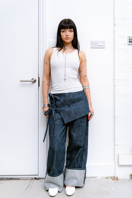 Two-tie Apron Trousers in River Blue