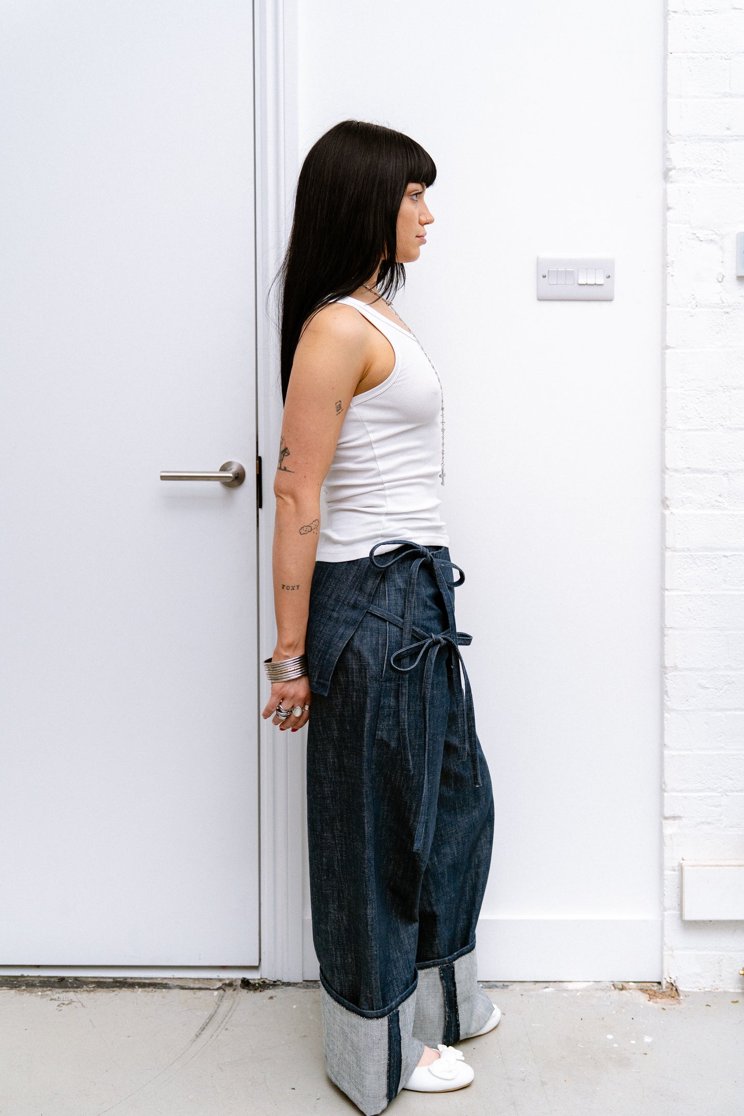 Two-tie Apron Trousers in River Blue