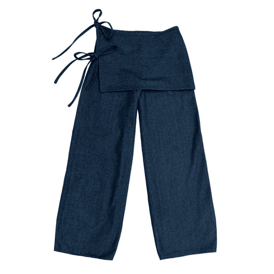 Two-tie Apron Trousers in River Blue